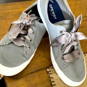 Gray Sperry foam Satin Lace Sneaker